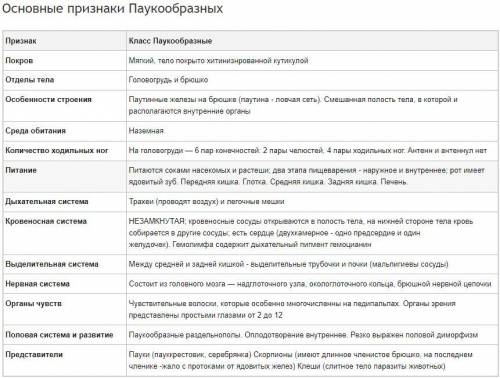 класс паукообразные сделайте таблицу . строение, функции. 1. нервная система 2. дыхание. 3.кровеносн