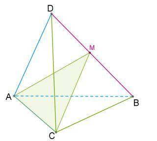 В тетраэдре DABC точка M — серединная точка ребра DB. Известно, что в этом тетраэдре AD=AB;CD=CB. Te