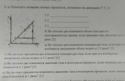 напишите названия газовых процессов, указанных на диаграмме PT, а также ответьте на ниже поставленны