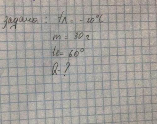 Температура льоду = - 20 ° маса дорівнює 30 г температура води дорівнює 60 ° Q-?