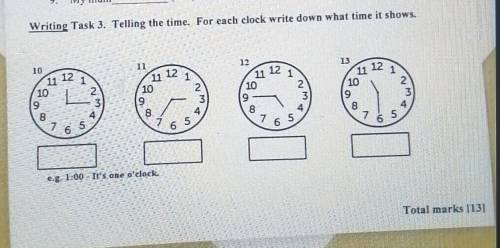 Writing Task 3. Telling the time. For each clock write down what time it shows. 1 11 12 1 12 10 10 9