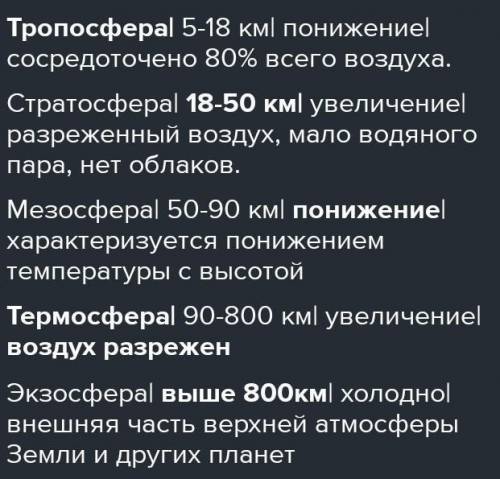 Задания 1 Заполните таблицу «Строение атмосферы», вставляя пропущенные данные. Слой атмосферы Высота