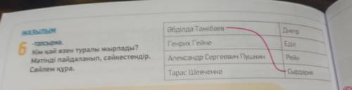 ЖАЗЫЛЫМ 6. -тапсырма. Кім қай өзен туралы жырлады? Мәтінді пайдаланып, сәйкестендір. Сөйлем құра.