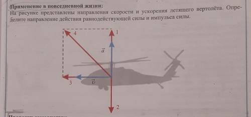 на рисунке представлены направления скорости и ускорения летящего вертолёта. определите направление