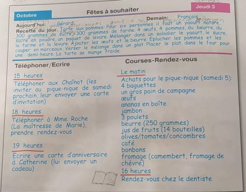 Прочитай ещё раз страничку из ежедневника домохозяйки(она прикреплена). ответь на вопросы. 1 Quel jo