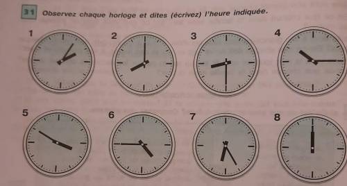 Observez chaque horloge et dites (écrivez) l'heure indiquée.