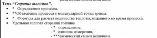 Тема “Сгорание топлива >. * * Определение процесса. * *Объясиение процесса с молекулярной точки