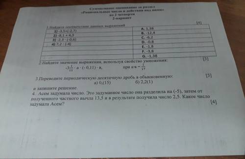 Суммарное оценование за раздел Раиональные числа и действия на ними во 2 четверти 2-вариант1. Найд