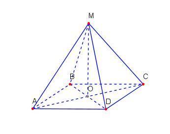 Основой пирамиды MABCD является прямоугольник ABCD. Каждая сторона пирамиды 17 см в длину. Высота бо