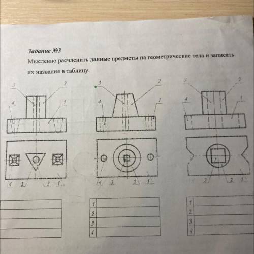 Мысленно расчленить данные предметы на геометрические тела и записать их названия в таблицу
