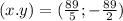 (x.y ) = ( \frac{89}{5} ; - \frac{89}{2} )