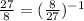 \frac{27}{8} = ( \frac{8}{27} )^{ - 1}