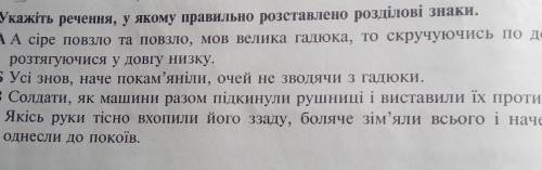 Укажіть речення, у якому правильно розставлено розділові знаки. AA cipe повзло та повзло, мов велика