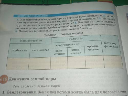 1. Назовите основные группы горных пород по происхождению. 2. Пока ким признакам различаются горные