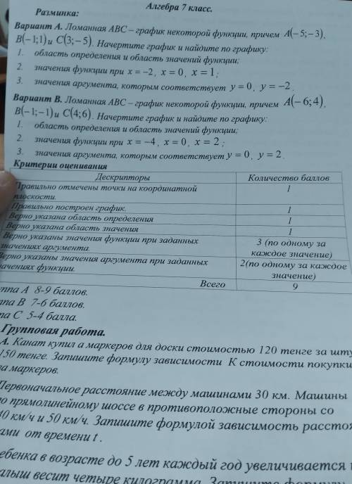 Разминка: и Вариант А. Ломанная ABC - график некоторой функции, причем В — 1;1) C(3;-5). Начертите г