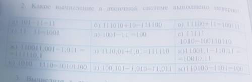 информатика. 2) Какое вычисление в двоичной системе выполнено неверно?.