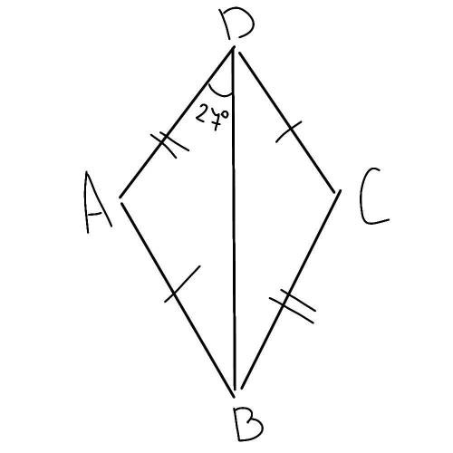 Найти: угол DBC AD=BC AB=DC Угол ADB=27°