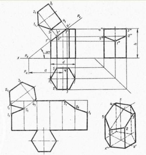 Инженерная графика задания вычертить комплексный чертеж шестигранной призмы, рассеченной плоскостью