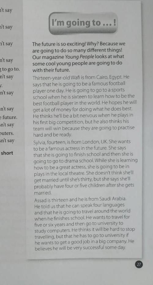 1. Read the article and for each question, choose the correct answer, A, B or C. 1 Wafi lives in a b