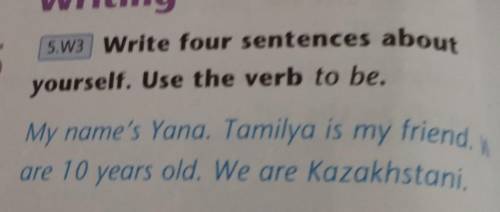 Write four sentences about yourself. Use the verb to be. My name's Yana. Tamilya is my friend. are 1