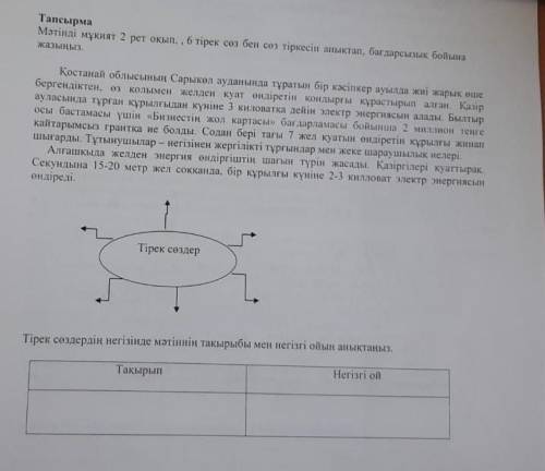 Мәтінді мұқият 2 рет оқып,6 тірек сөз бен сөз тіркесін анықтап,багдарсызық бойына жазыңыз