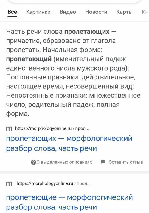 Морфологический разбор пролетающих