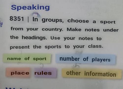 | In groups, choose a sport from your country. Make notes under the headings. Use your notes to pres