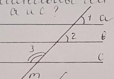 На рисунке угол1=углу2 угол 2+ угол 3 =180. Поролельны ли прямая a и c