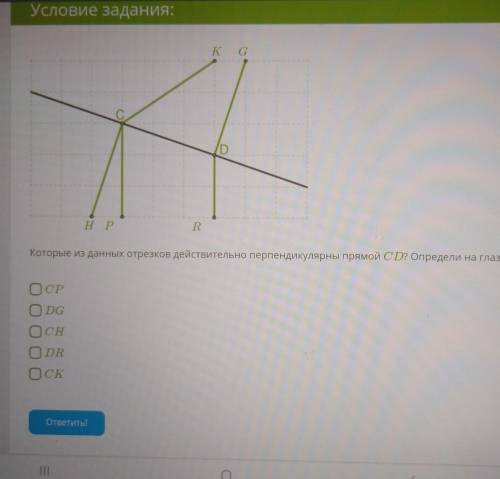 Которые из данных отрезков действительно перпендикулярны прямой CD? Определи на глаз