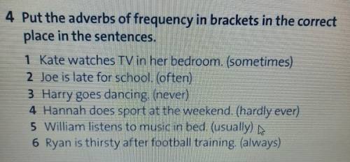 4 Put the adverbs of frequency in brackets in the correct place in the sentences. 1 Kate watches TV