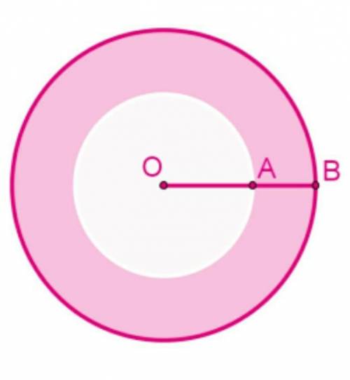 Даны два круга с общим центром O. Площадь большего круга равна 588 см². Отрезок AB = 6 см. Значение