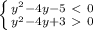 \left \{ {{y^2-4y-5\ \textless \ 0} \atop {y^2-4y+3\ \textgreater \ 0}} \right.