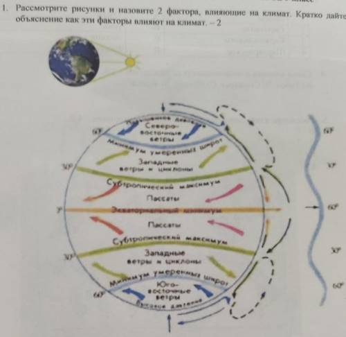 1. Рассмотрите рисунки и назовите 2 фактора, влияющие на климат. Кратко дайте объяснение как эти фак