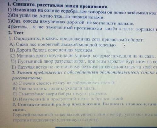 1. Спишите, расставляя знаки препинания. 1) Bзмахивая на солнце серебря., ым топором он ловко затёсы