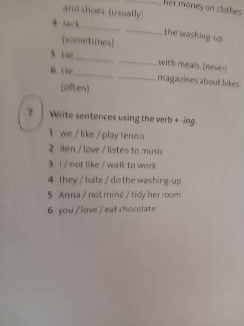 Write sentences using the verb + -ing