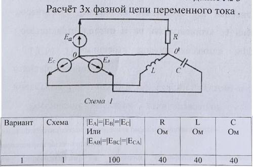 Расчет 3х фазной цепи переменного тока. Все условия на фото