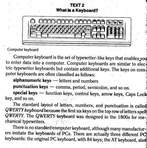 Прочитать TEXT 2 и ответить на вопросы Questions: 1. How are the keys on computer keyboards classifi