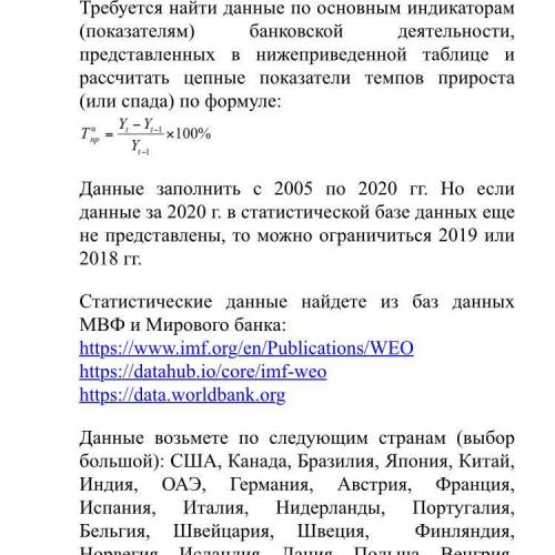 Выполнить задание по расчёту темпов прироста по основным показателям кредитных учреждений (страна Ге