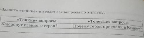 3. 1) Задайте «тонкие» и «толстые вопросы по отрывку. * «Тонкие вопросы Как зовут главного героя? «Т