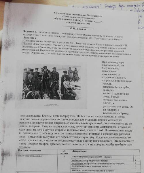 СОР! Сравните сцену экзекуции в рассказе Л.Н. Толстого «После бала» с иллюстрацией И.И.Пчелко «Сквоз