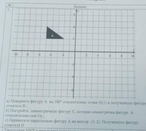 а) Поверните фигуру А на 180° относительно точки (0;1) и полученную фигуру отметьте В; b) Постройте