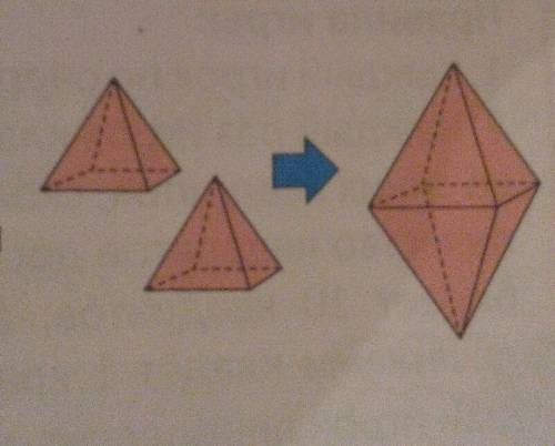 .Анар склеил 2 пирамиды так, как показано на рисунке. Сколько граней, вершин и рёбер у полученной фи
