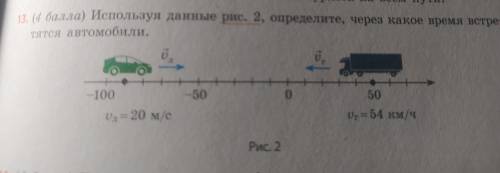 Используя данные рис. 2, определите, через какое время встре, тятся автомобили. л и -50 0 50 -100 va