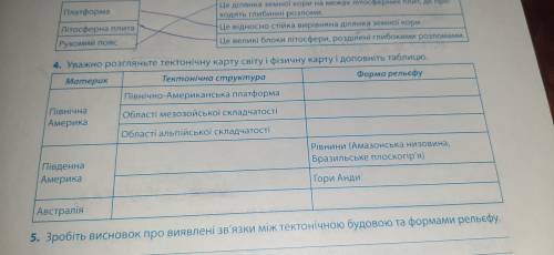 Уважно розгляньте тектонічну карту світу і фізичну карту і доповніть таблицю без ботов)