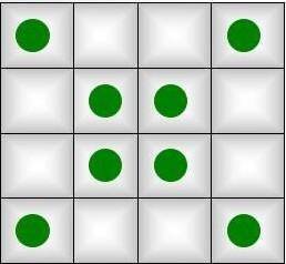 Разделите прямоугольник на 6 одинаковых частей так, чтобы в каждой части было по одной клетке с точк