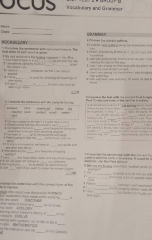 FOCUS UNIT TEST 2. GROUP B Vocabulary and Grammar