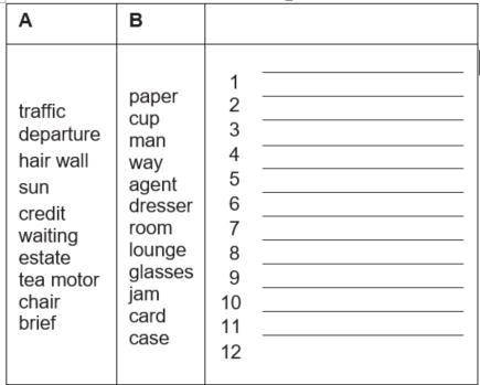 Сопоставьте слово в A со словом в B, чтобы образовались составные существительные. Запишите составны