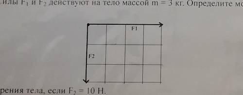 На рисунке изображены силы F1 и F2,действующие на тело массой m=3,0кг.Определите модуль ускорения те