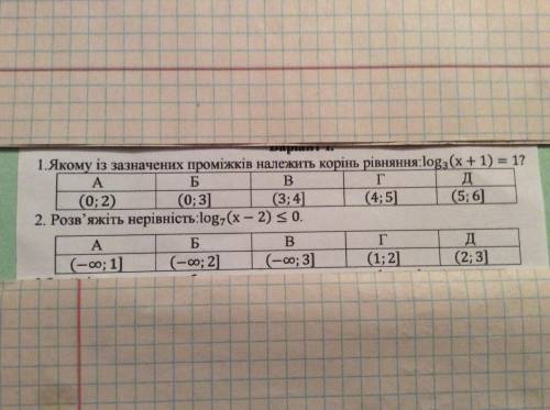 «Логарифмічні рівняння і нерівності» контрольна робота.Будь ласка,до іть 1 і 2 завдання!