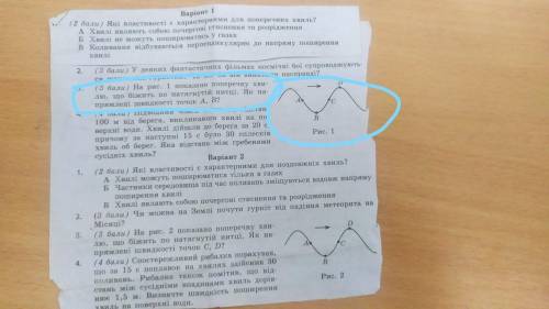 На рис. 1 Показано поперечну хвилю, що біжить по натягнутій нитці. Як напрямлені швиткості точок A,